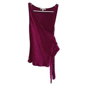 Express One Eleven Women's Faux Wrap Tank Top, Size Medium, Pink Black Striped